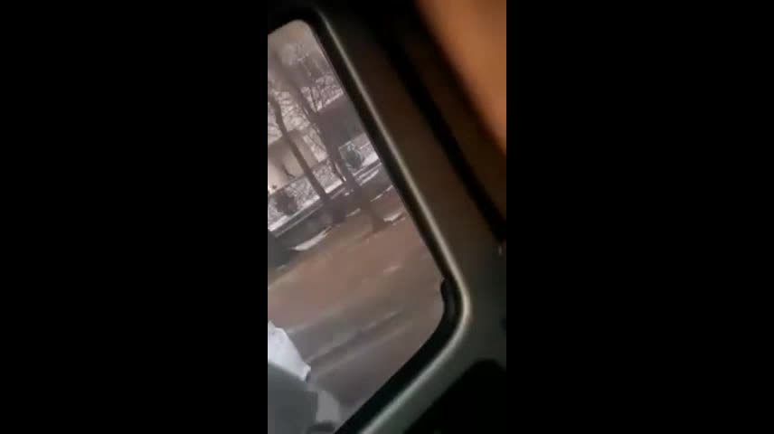 Колундагы наристеси менен унаа айдап баратат